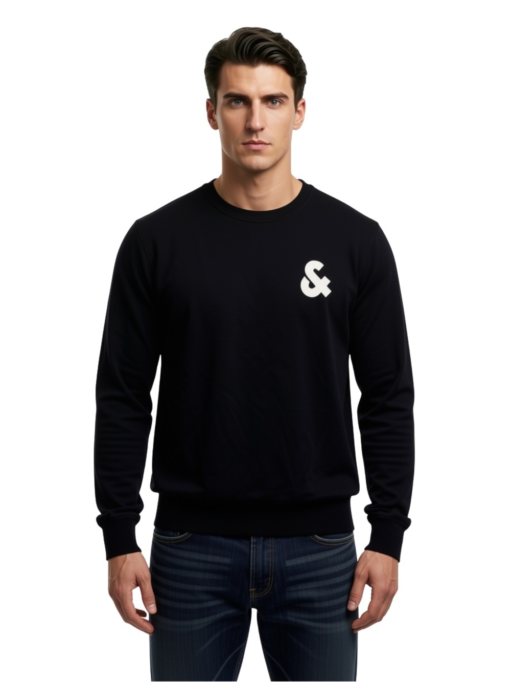 Jack & Jones Black Crewneck Sweater with White Ampersand